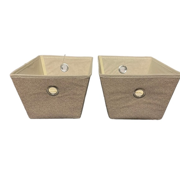 Essentials Tan Fabric 2 Pack Storage Baskets with Grommets NWT - Picture 12 of 12